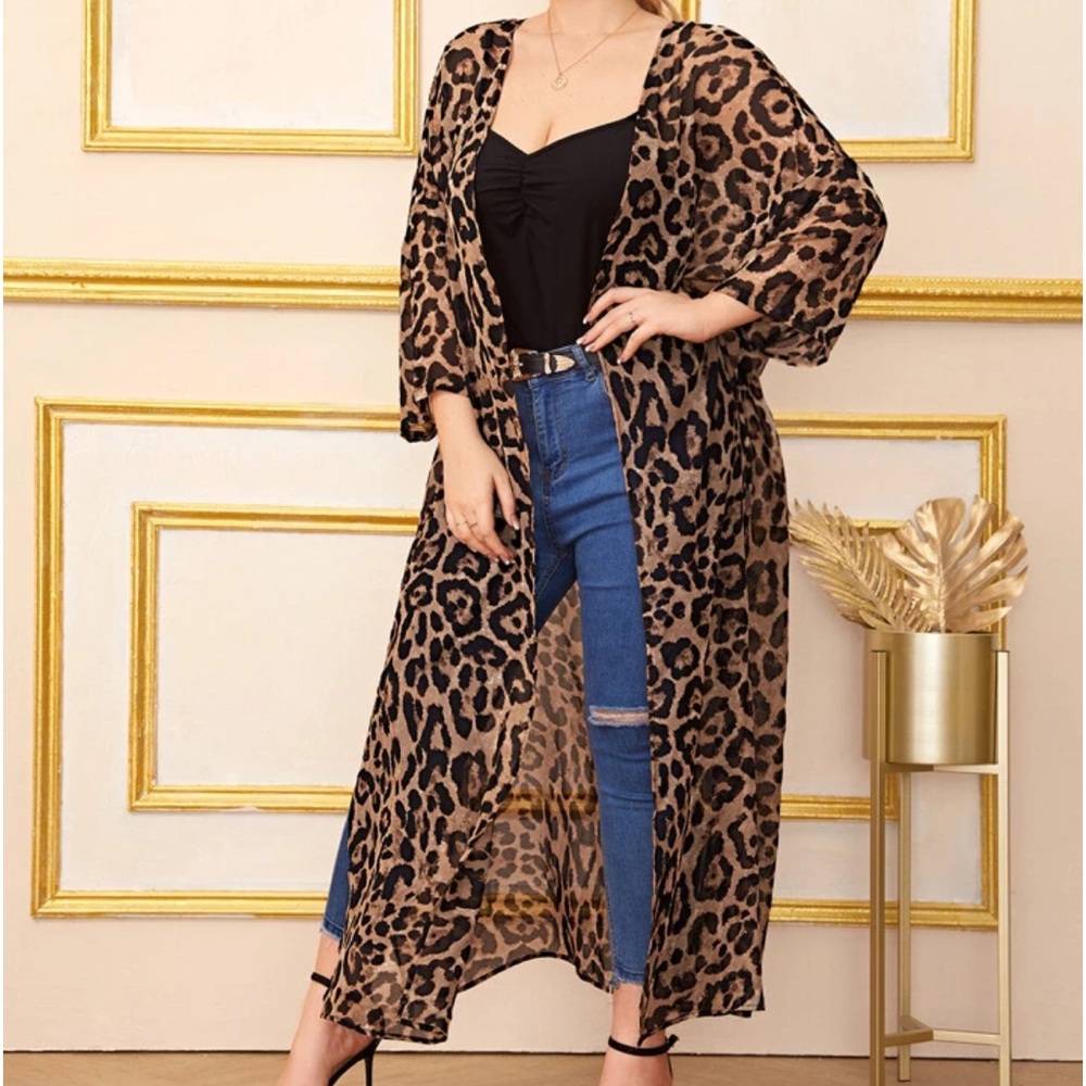 Leopard Print Kimono Split Side Open Front 4xl Fi… - image 6